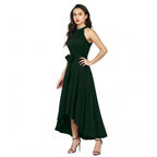 Women's Polyster Solid Halter Neck Sleeveless Dress (Green)
