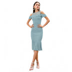 Women's Knitting stretchable Solid Round Neck Sleeveless Dress (Pista )