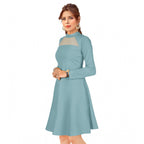 Women's Knitting stretchable Solid Round Neck Full Sleeve Dress (Pista)