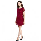 Women's Rasal Solid Round Neck Cap Sleeve Dress (Maroon)