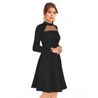 Women's Knitting stretchable Solid Round Neck Full Sleeve Dress (Black)