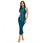 Women's Knitting stretchable Solid Round Neck Sleeveless Dress (Morpich)