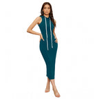 Women's Knitting stretchable Solid Round Neck Sleeveless Dress (Morpich)
