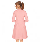 Women's Knitting stretchable Solid Round Neck Full Sleeve Dress (Peach)