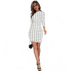 Women's Polyester Solid High Neck Full Sleeve Dress (White)