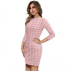 Women's Polyester Solid High Neck Full Sleeve Dress (Peach)