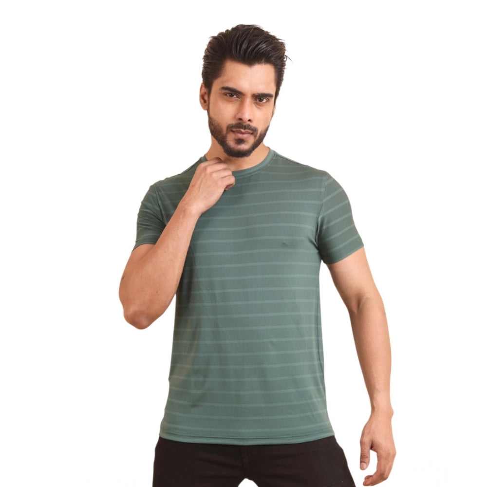 Men's Casual Nylon Solid Half Sleeve Round Neck T-Shirt (Green)