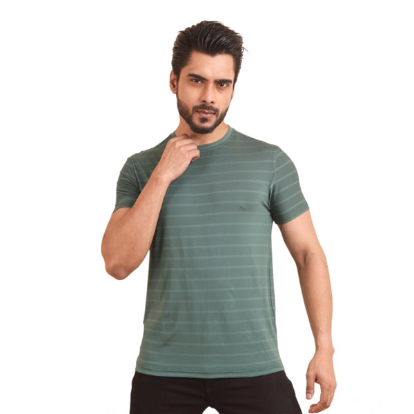 Men's Casual Nylon Solid Half Sleeve Round Neck T-Shirt (Green)