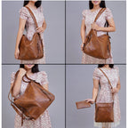 Women's PU Leather Medium Shoulder Zipper Handbag (Brown)