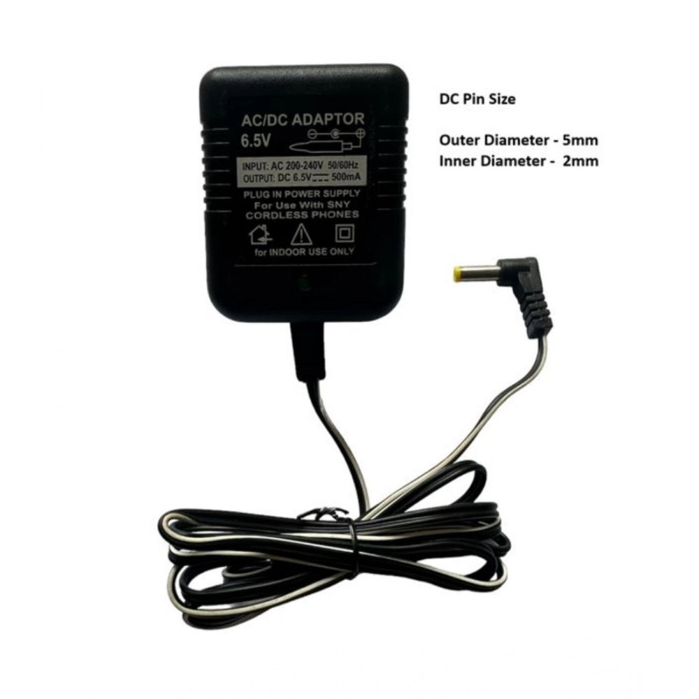 6.5V 500mA DC Power Adapter Power Supply AC Input 200-240 V for Toys- Cordless Phones- FM Radio- Other Electronic - IT Gadgets (Black)