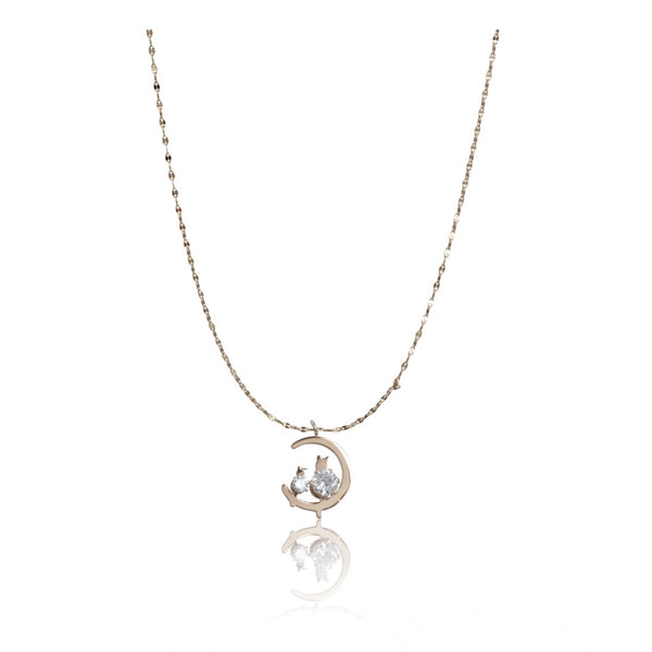 Women's Stainless Steel Moon Pendent Delicate Chain (Gold Plated)