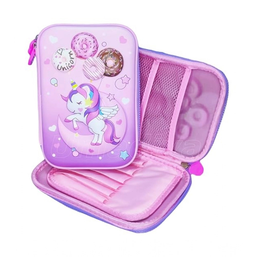 Plastic Unicorn Embossed Cover Pencil Pouch, Kids, Pencil Box (Multicolor )