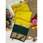 Women's Khadi Cotton  Solid Saree With Unstitched Blouse 5.5Mtr (Yellow)