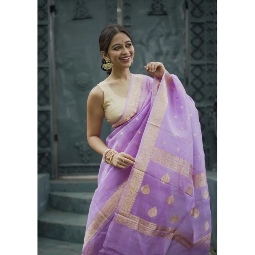 Women's Cotton  Printed Saree With Unstitched Blouse 5.5Mtr (Lavender)