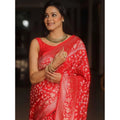 Women's Silk Printed Saree With Unstitched Blouse 5.5Mtr (Orange)