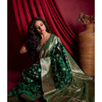 Women's Silk Printed Saree With Unstitched Blouse 5.5Mtr (Dark Green)
