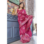 Women's Silk Printed Saree With Unstitched Blouse 5.5Mtr (Rani Pink)