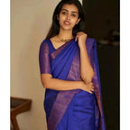 Women's Silk Printed Saree With Unstitched Blouse 5.5Mtr (Blue)