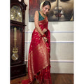 Women's Silk Printed Saree With Unstitched Blouse 5.5Mtr (Red)