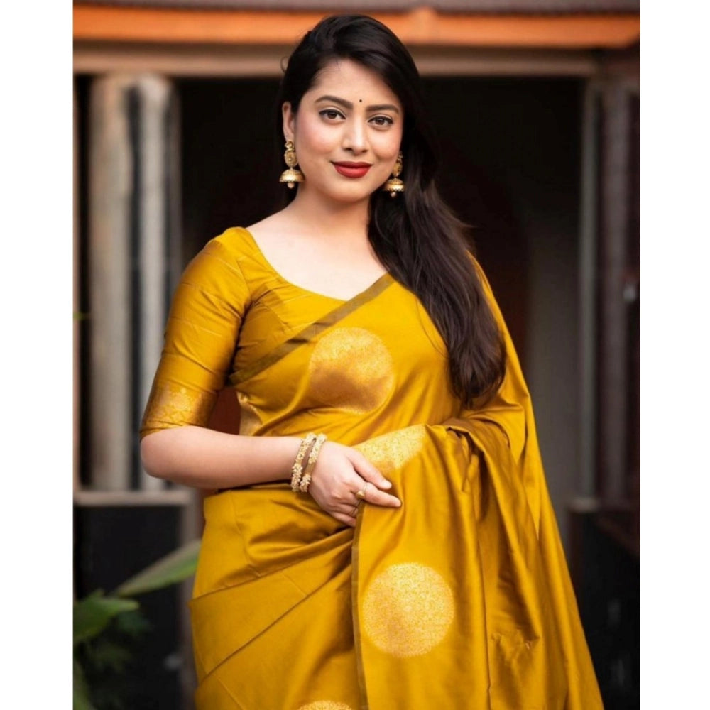 Women's Silk Printed Saree With Unstitched Blouse 5.5Mtr (Yellow)