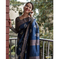 Women's Silk Printed Saree With Unstitched Blouse 5.5Mtr (Navy Blue)
