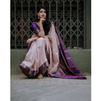 Women's Silk Printed Saree With Unstitched Blouse 5.5Mtr (Purple)