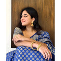 Women's Silk Printed Saree With Unstitched Blouse 5.5Mtr (Royal Blue)
