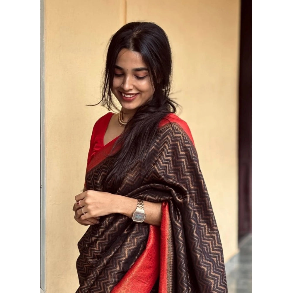 Women's Silk Printed Saree With Unstitched Blouse 5.5Mtr (Brown)
