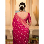Women's Silk Printed Saree With Unstitched Blouse 5.5Mtr (Rani Pink)