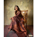 Women's Silk Printed Saree With Unstitched Blouse 5.5Mtr (Coffee)