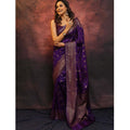 Women's Silk Printed Saree With Unstitched Blouse 5.5Mtr (Purple)