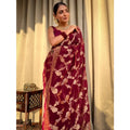 Women's Silk Printed Saree With Unstitched Blouse 5.5Mtr (Maroon)