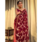 Women's Silk Printed Saree With Unstitched Blouse 5.5Mtr (Maroon)