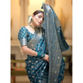 Women's Silk Printed Saree With Unstitched Blouse 5.5Mtr (Rama)