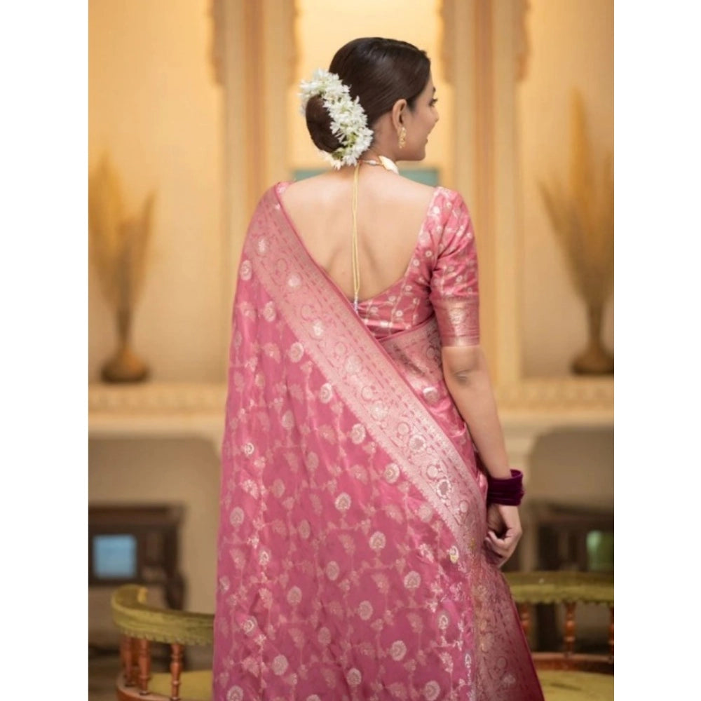 Women's Silk Printed Saree With Unstitched Blouse 5.5Mtr (Peach)