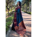 Women's Silk Printed Saree With Unstitched Blouse 5.5Mtr (Blue)