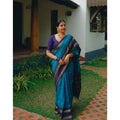 Women's Silk Printed Saree With Unstitched Blouse 5.5Mtr (Blue)