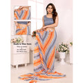 Women's Small Lace Georgette Striped Ready-to-Wear Saree With Unstitched Blouse 5.5 Mtr (Grey)