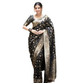 Women's Silk Printed Saree With Unstitched Blouse 5.5Mtr (Black)