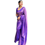 Women's Silk Printed Saree With Unstitched Blouse 5.5Mtr (Blue)