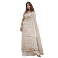 Women's Cotton  Printed Saree With Unstitched Blouse 5.5Mtr (Cream)