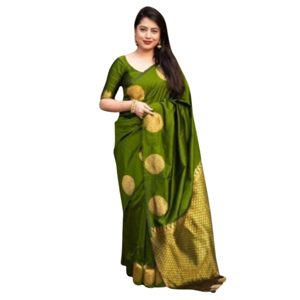 Women's Silk Printed Saree With Unstitched Blouse 5.5Mtr (Green)