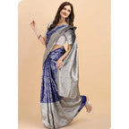 Women's Soft Lichi Silk Printed Saree With Unstitched Blouse 5.5Mtr (Blue)