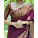 Women's Soft Lichi Silk Solid Saree With Unstitched Blouse 5.5Mtr (Maroon)
