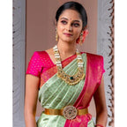 Women's Soft Lichi Silk Printed Saree With Unstitched Blouse 5.5Mtr (Light Green)