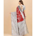 Women's Soft Lichi Silk Printed Saree With Unstitched Blouse 5.5Mtr (Red)