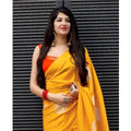 Women's Soft Lichi Silk Printed Saree With Unstitched Blouse 5.5Mtr (Yellow)