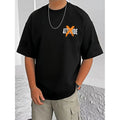 Men's Casual Cotton Blend Printed Round Neck Half Sleeve T-Shirt (Black)