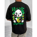 Men's Casual Cotton Blend Printed Round Neck Half Sleeve T-Shirt (Black)