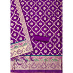 Women's Banarasi Silk Printed Unstitched Salwar Suit Material With Dupatta (Purple, 3Mtrs)